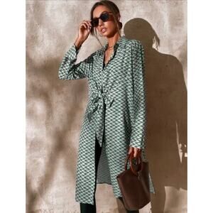 Zara The Lissie Shirt Tunic Beach Resort Geometric Cotton Long Sleeve Small NWT